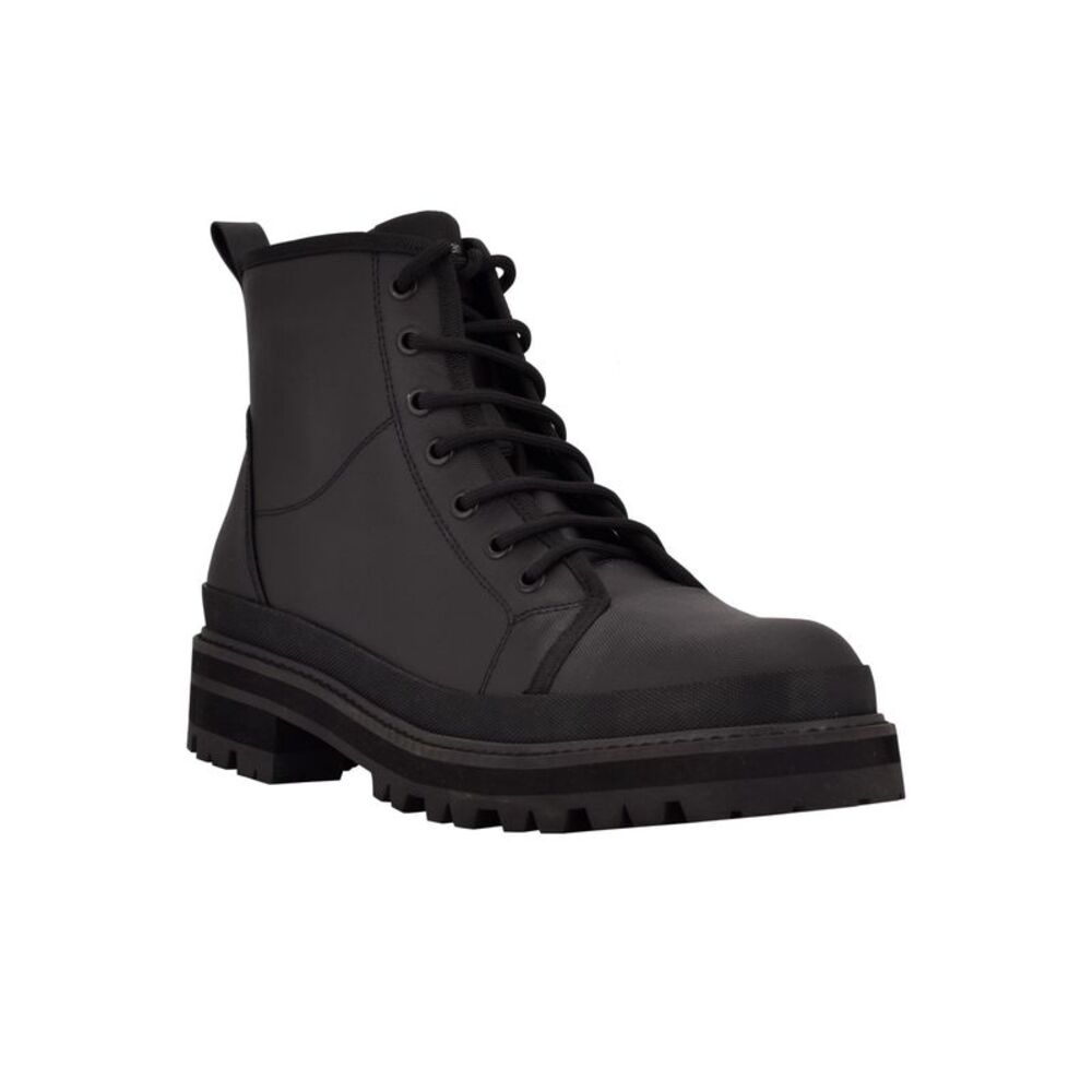 CALVIN KLEIN Mens Black 1" Platform Pull Tab Bsboot Toe Block Heel Boots Shoes 7